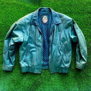 Members Only Vintage Green Leather Jacket